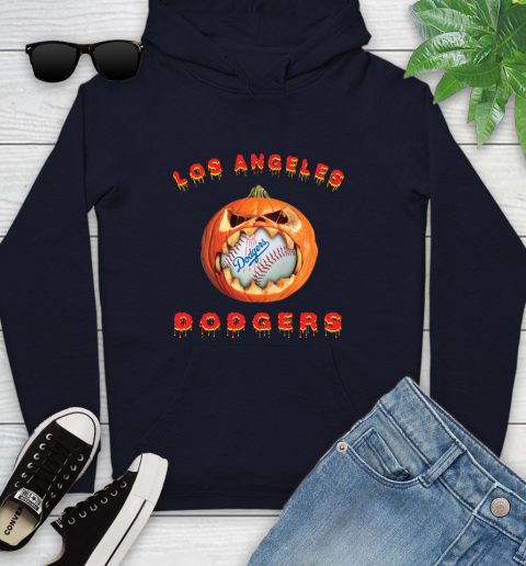 MLB Los Angeles Dodgers Halloween Pumpkin Baseball Sports Youth Hoodie 4