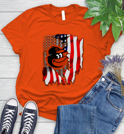 Baltimore Orioles MLB Baseball American Flag Women's T-Shirt 3