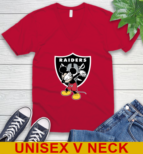 Oakland Raiders NFL Football Dabbing Mickey Disney Sports V-Neck T-Shirt 7