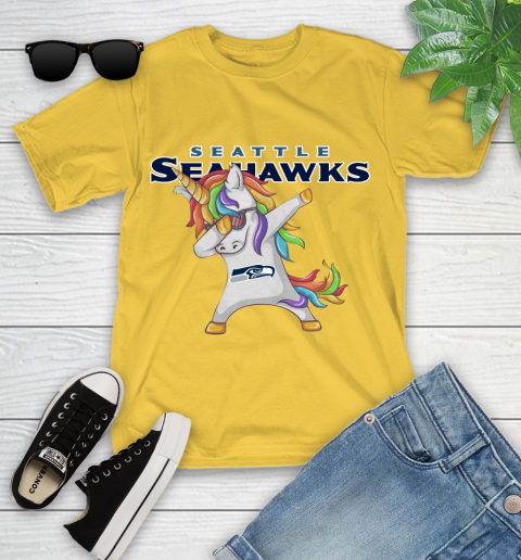 Seattle Seahawks NFL Football Funny Unicorn Dabbing Sports Youth T Shirt Tee For Sports