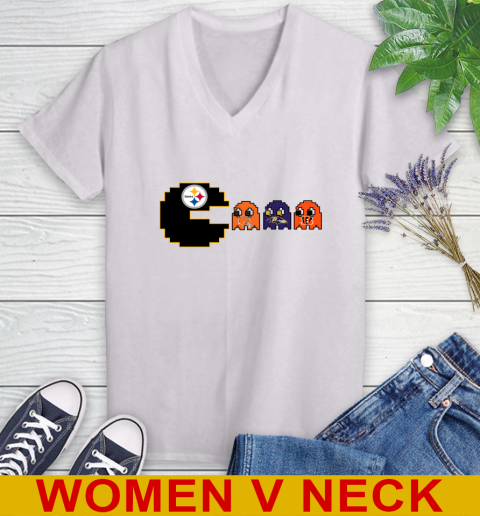 Pittsburgh Steelers NFL Football Pac Man Champion Women's V-Neck T-Shirt