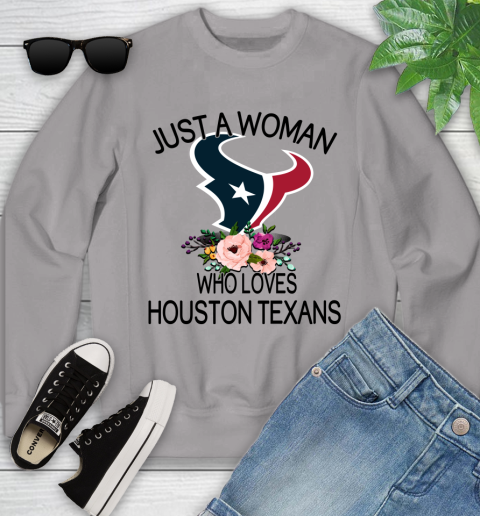 NFL Just A Woman Who Loves Houston Texans Football Sports Youth Sweatshirt 2