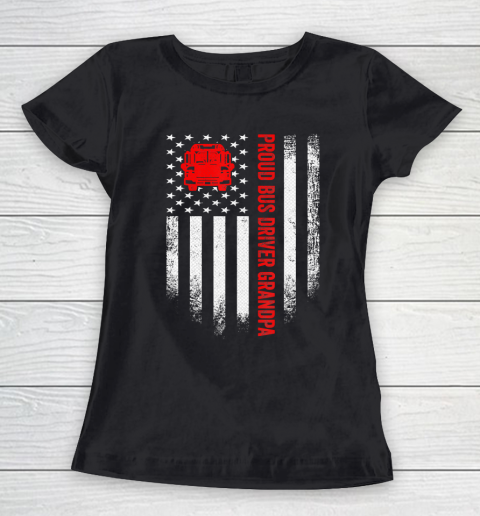 GrandFather gift shirt Vintage USA American Flag Proud School Bus Driver Grandpa T Shirt Women's T-Shirt