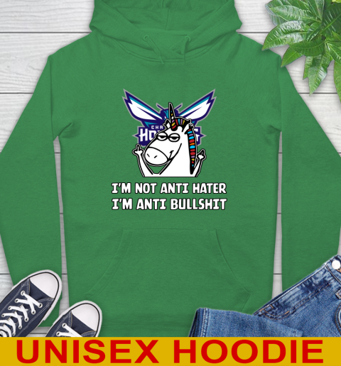 Charlotte Hornets NBA Basketball Unicorn I'm Not Anti Hater I'm Anti Bullshit Hoodie 8