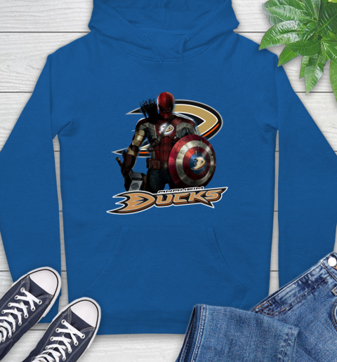 NHL Captain America Thor Spider Man Hawkeye Avengers Endgame Hockey Anaheim Ducks Hoodie 9