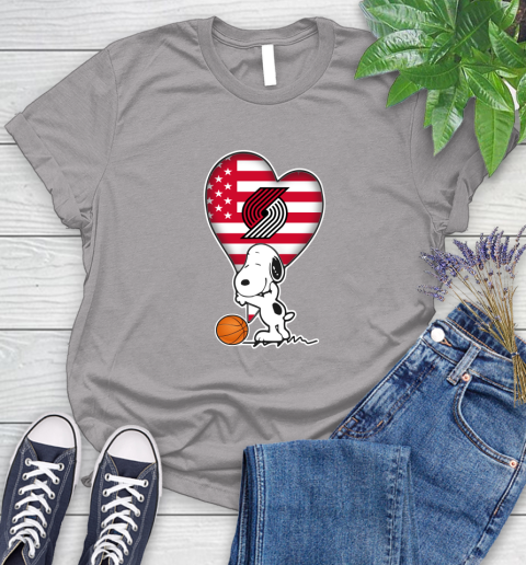 Portland Trail Blazers NBA Basketball The Peanuts Movie Adorable Snoopy Women's T-Shirt 5