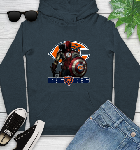 NFL Captain America Thor Spider Man Hawkeye Avengers Endgame Football Chicago Bears Youth Hoodie 8
