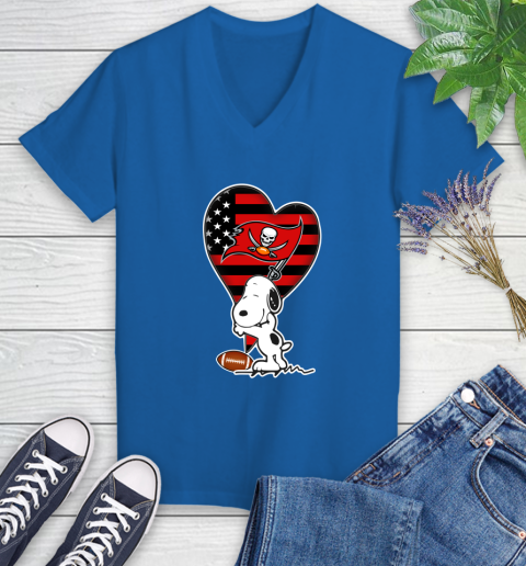 Tampa Bay Buccaneers NFL Football The Peanuts Movie Adorable Snoopy Women's V-Neck T-Shirt 10