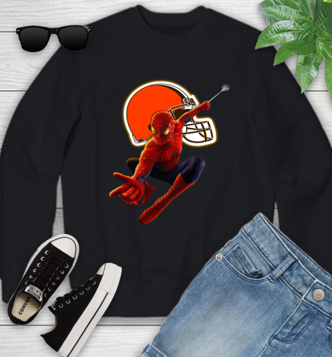 NFL Spider Man Avengers Endgame Football Cleveland Browns Youth Sweatshirt 2