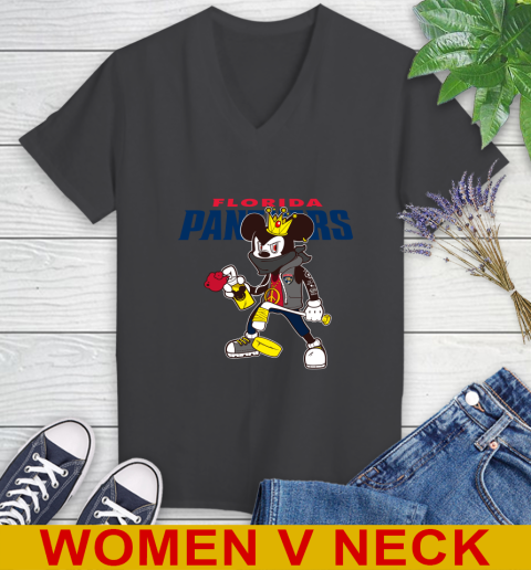 Florida Panthers NHL Hockey Mickey Peace Sign Sports Women's V-Neck T-Shirt 9