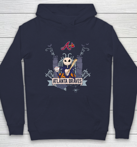 MLB Atlanta Braves Baseball Jack Skellington Halloween Hoodie 2