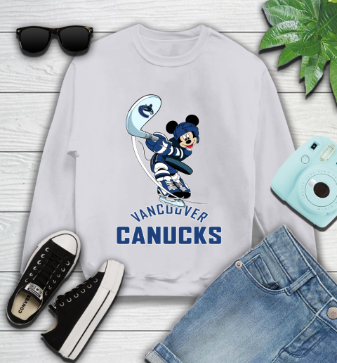 NHL Hockey Vancouver Canucks Cheerful Mickey Mouse Shirt Youth Sweatshirt 4