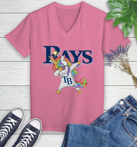 Tampa Bay Rays MLB Baseball Funny Unicorn Dabbing Sports Women's V-Neck T-Shirt 13