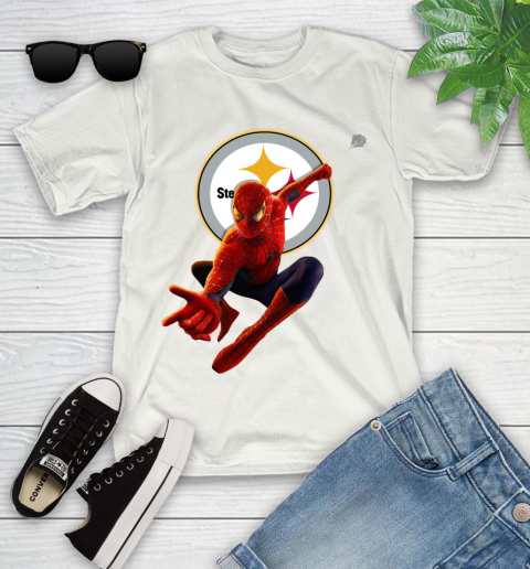 NFL Spider Man Avengers Endgame Football Pittsburgh Steelers Youth T-Shirt