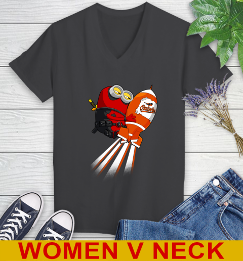 MLB Baseball Baltimore Orioles Deadpool Minion Marvel Shirt Women's V-Neck T-Shirt 8