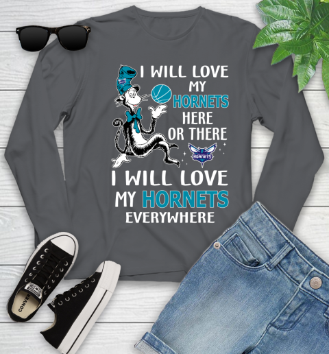 NBA Basketball Charlotte Hornets I Will Love My Hornets Everywhere Dr Seuss Shirt Youth Long Sleeve 8