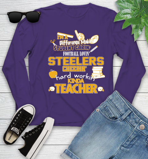 Pittsburgh Steelers NFL I'm A Difference Making Student Caring Football Loving Kinda Teacher Youth Long Sleeve 4