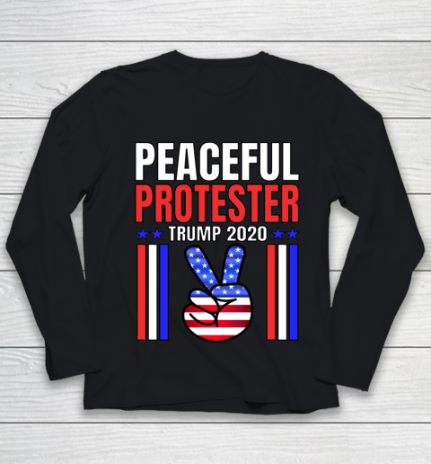 PEACEFUL PROTESTER TRUMP 2020 Rally Peace Sign Patriotic Youth Long Sleeve