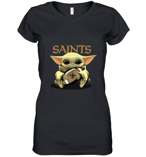 Baby Yoda Loves The New Orleans Saints Star Wars NFL Women's V-Neck T-Shirt