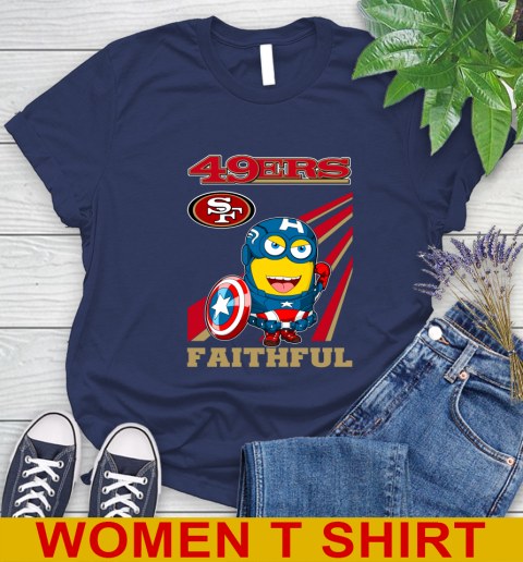 NFL Football San Francisco 49ers Captain America Marvel Avengers Minion Faithful Shirt Women's T-Shirt 12