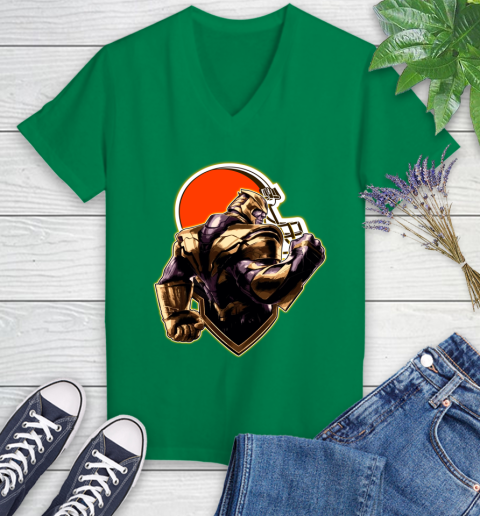 NFL Thanos Avengers Endgame Football Sports Cleveland Browns Women's V-Neck T-Shirt 5