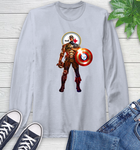 NFL Captain America Marvel Avengers Endgame Football Sports Pittsburgh Steelers Long Sleeve T-Shirt 6