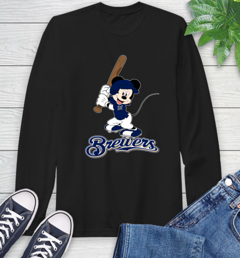 MLB Baseball Milwaukee Brewers Cheerful Mickey Mouse Shirt Long Sleeve T-Shirt