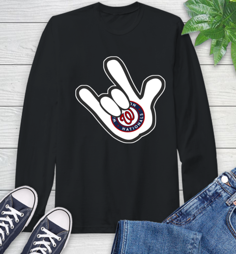 Washington Nationals MLB Baseball Mickey Rock Hand Disney Long Sleeve T-Shirt 2