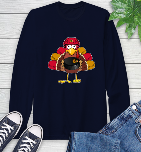 Chicago Blackhawks Turkey Thanksgiving Day Long Sleeve T-Shirt 4