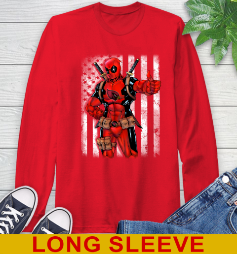 NFL Football Arizona Cardinals Deadpool American Flag Shirt Long Sleeve T-Shirt 12