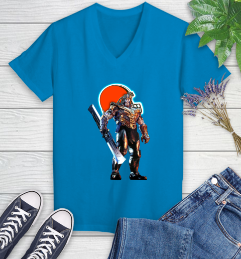 NFL Thanos Gauntlet Avengers Endgame Football Cleveland Browns Women's V-Neck T-Shirt 7