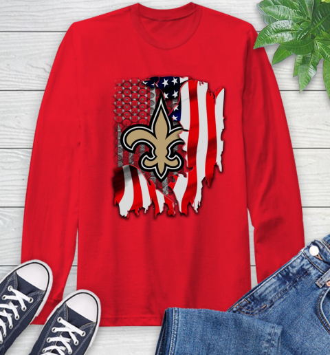 New Orleans Saints NFL Football American Flag Long Sleeve T-Shirt 11
