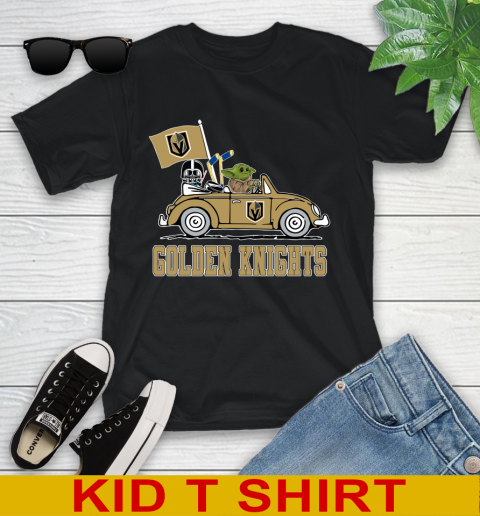 NHL Hockey Vegas Golden Knights Darth Vader Baby Yoda Driving Star Wars Shirt Youth T-Shirt 2