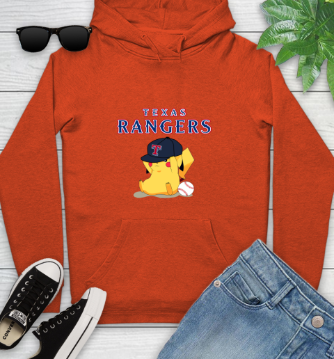 MLB Pikachu Baseball Sports Texas Rangers Youth Hoodie 5