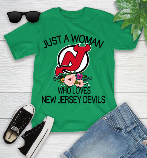 NHL Just A Woman Who Loves New Jersey Devils Hockey Sports Youth T-Shirt 3