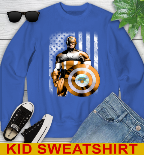 New York Knicks NBA Basketball Captain America Marvel Avengers American Flag Shirt Youth Sweatshirt 6