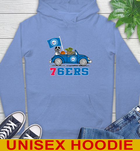 NBA Basketball Philadelphia 76ers Darth Vader Baby Yoda Driving Star Wars Shirt Hoodie 11