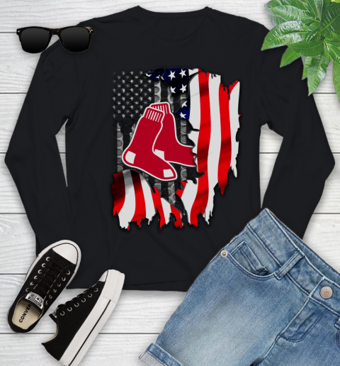 Boston Red Sox MLB Baseball American Flag Youth Long Sleeve