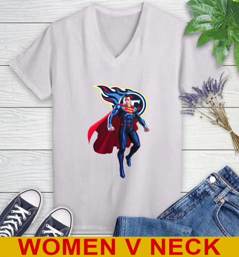 NFL Superman DC Sports Football Tennessee Titans Women's V-Neck T-Shirt