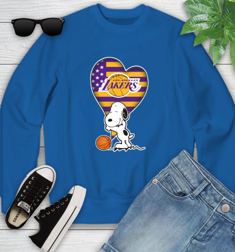 Los Angeles Lakers NBA Basketball The Peanuts Movie Adorable Snoopy Youth Sweatshirt 8
