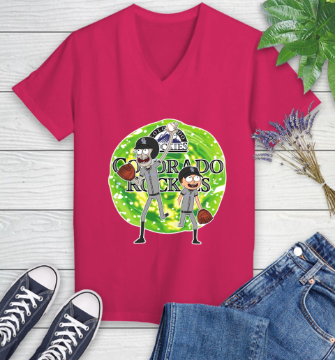 MLB Colorado Rockies Rick And Morty Baseball Sports Women's V-Neck T-Shirt 9