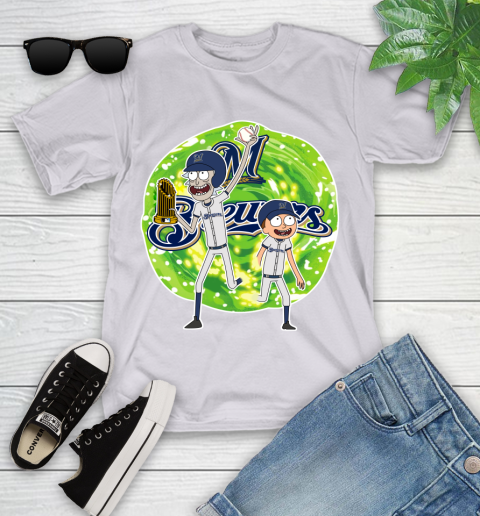 MLB Milwaukee Brewers Rick And Morty Commissioner's Trophy Baseball Sports Youth T-Shirt 4