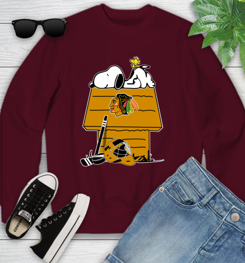 Chicago Blackhawks NHL Hockey Snoopy Woodstock The Peanuts Movie Youth Sweatshirt 5