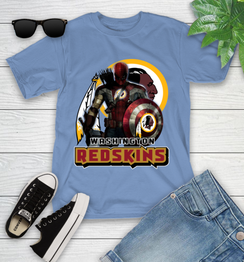 NFL Captain America Thor Spider Man Hawkeye Avengers Endgame Football Washington Redskins Youth T-Shirt 11