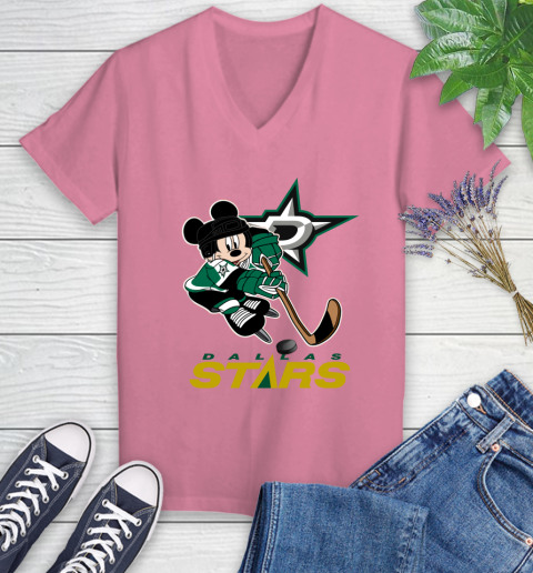NHL Dallas Stars Mickey Mouse Disney Hockey T Shirt Women's V-Neck T-Shirt 13