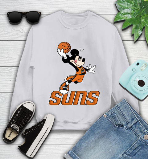 NBA Basketball Phoenix Suns Cheerful Mickey Mouse Shirt Youth Sweatshirt 4