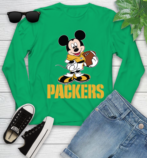NFL Football Green Bay Packers Cheerful Mickey Mouse Shirt Youth Long Sleeve 6