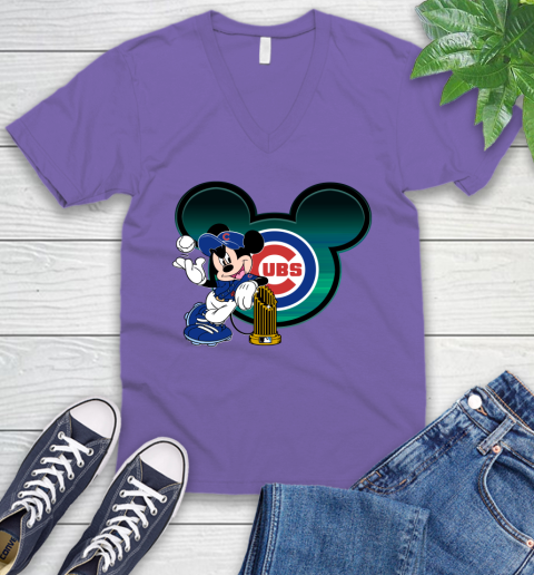 MLB Chicago Cubs The Commissioner's Trophy Mickey Mouse Disney V-Neck T-Shirt 10