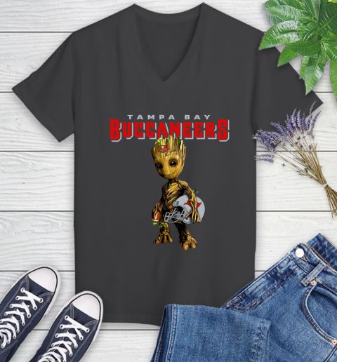 Tampa Bay Buccaneers NFL Football Groot Marvel Guardians Of The Galaxy Women's V-Neck T-Shirt 8