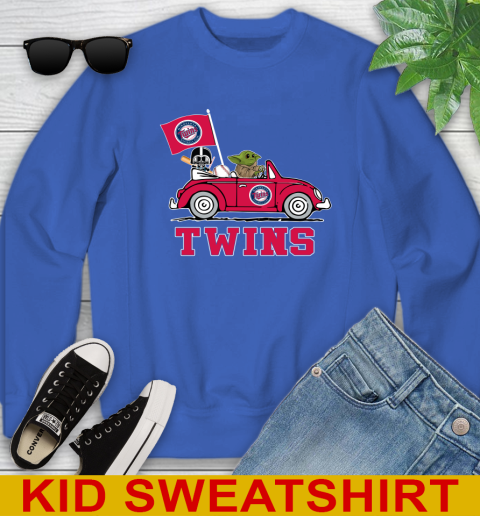 MLB Baseball Minnesota Twins Darth Vader Baby Yoda Driving Star Wars Shirt Youth Sweatshirt 7